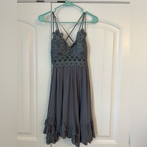 Scalloped short dusty blue maxi